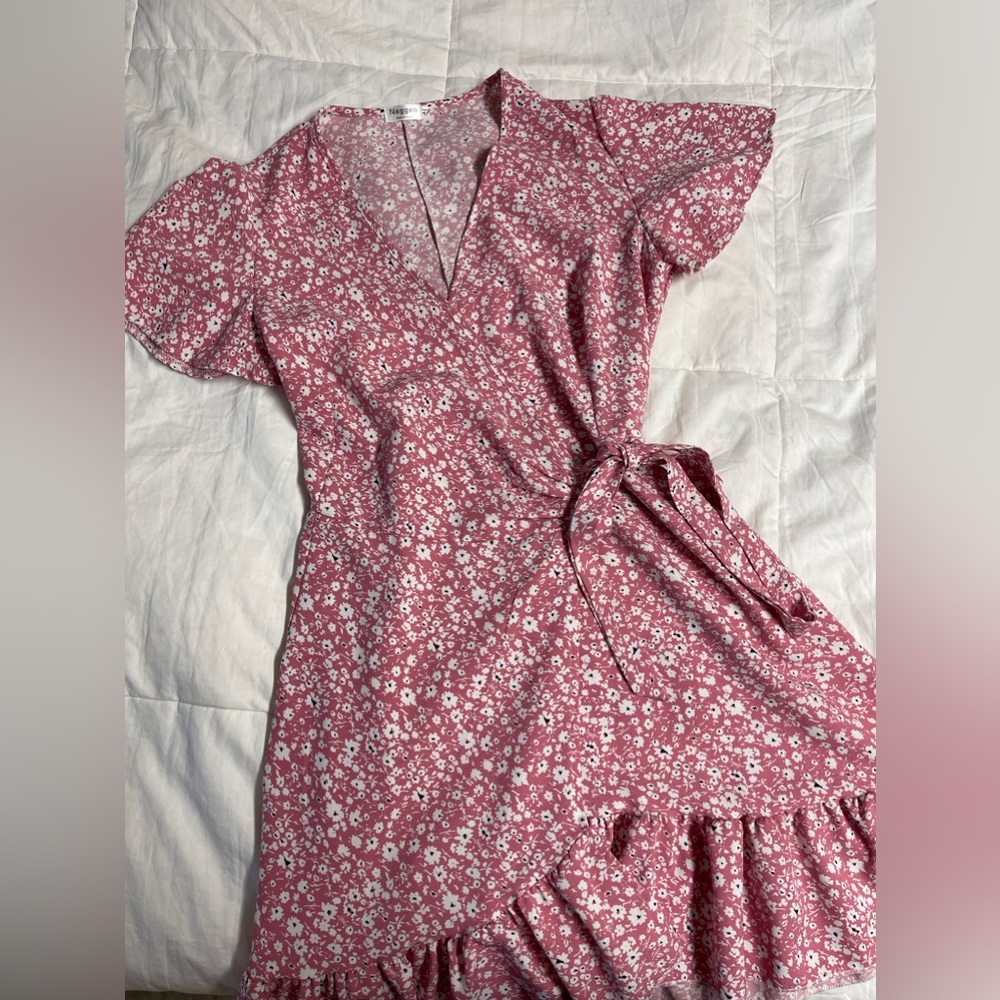 Womens Summer Wrap V-Neck Short Sleeve Mini Dress